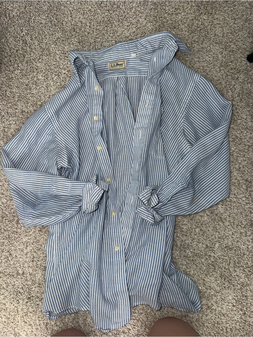 L.L. Bean Blue and White Vertical Stripe Shirt
